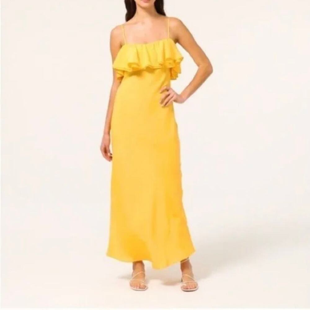 NWT J. Crew Ruffle Silk Slip Dress Yellow Maxi Preppy Wedding Guest Party Size 0